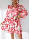 Garden Chic: Women's Plant Pattern Printed Shirt Dress