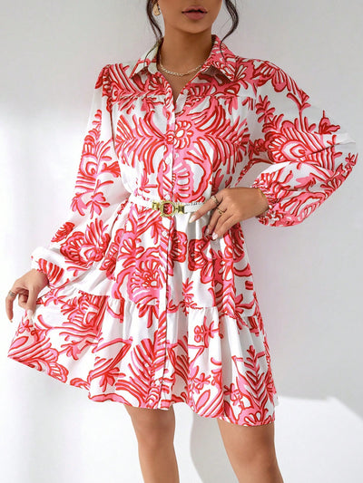 Garden Chic: Women's Plant Pattern Printed Shirt Dress