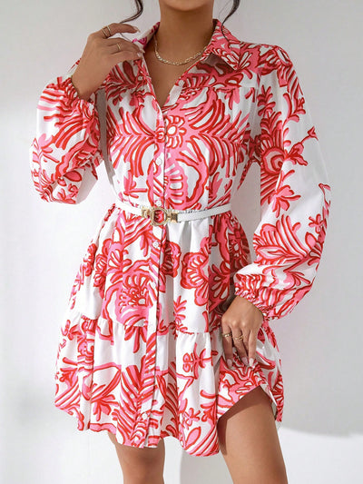 Garden Chic: Women's Plant Pattern Printed Shirt Dress