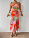 Summer Vibes Tie-Dye Strapless Dress with Ruffled Hem