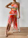 Summer Vibes Tie-Dye Strapless Dress with Ruffled Hem