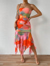 Summer Vibes Tie-Dye Strapless Dress with Ruffled Hem