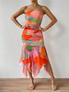 Summer Vibes Tie-Dye Strapless Dress with Ruffled Hem