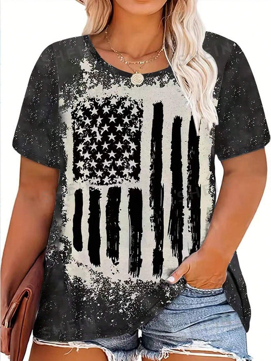 Celebrate Independence Day in style with our Star-Spangled Curves <a href="https://canaryhouze.com/collections/tshirt" target="_blank" rel="noopener">T-Shirt</a>! This plus size top features a trendy striped design and bold star print, perfect for showing off your patriotic spirit. Made for comfort and fashion, it's the perfect addition to your holiday wardrobe.