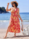 Summer Vibes: Plus Size Tropical Print Halter Neck High Slit Dress