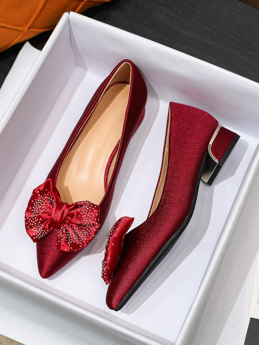 Red Bowknot Rhinestone Flat Shoes: Perfect for All Seasons and Festivals!