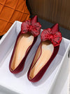 Red Bowknot Rhinestone Flat Shoes: Perfect for All Seasons and Festivals!