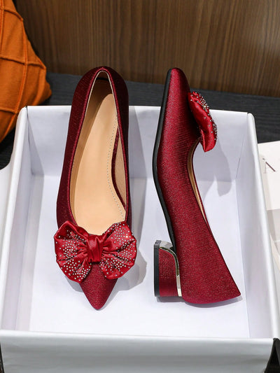 Red Bowknot Rhinestone Flat Shoes: Perfect for All Seasons and Festivals!