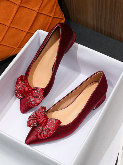 Red Bowknot Rhinestone Flat Shoes: Perfect for All Seasons and Festivals!