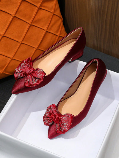 Red Bowknot Rhinestone Flat Shoes: Perfect for All Seasons and Festivals!