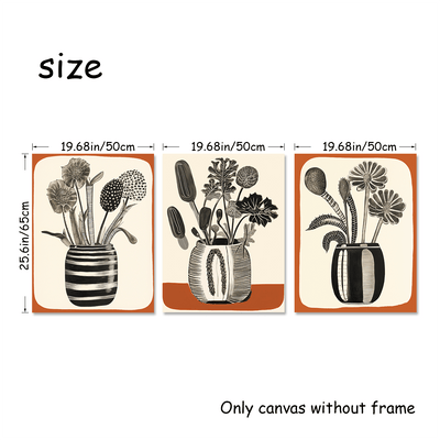 3-Piece Canvas Poster Set: Retro Vase in Vibrant Orange - Perfect Home Décor Gift for Modern Art Enthusiasts - Stylish Wall Hangings for Bedroom, Living Room, and Hallway