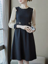 Chic and Elegant: Color Block Long Sleeve Dress with Button Decoration