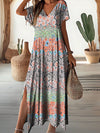 Introducing the Bohemian Beauty Printed Short Sleeve <a href="https://canaryhouze.com/collections/women-dresses" target="_blank" rel="noopener">Dress</a> with Split Hem. This dress features a striking print and short sleeves, perfect for warm weather. The split hem adds a touch of style and allows for easy movement. Elevate your look with this versatile and comfortable dress.