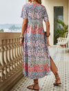 Bohemian Beauty Printed Short Sleeve Dress with Split Hem