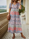 Bohemian Beauty Printed Short Sleeve Dress with Split Hem