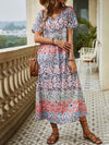 Bohemian Beauty Printed Short Sleeve Dress with Split Hem