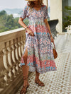 Bohemian Beauty Printed Short Sleeve Dress with Split Hem