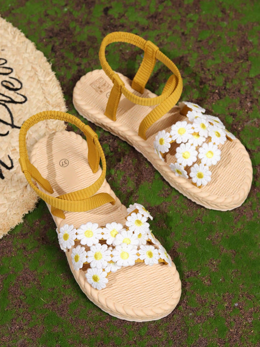 Boho Blooms: Mixed Colored Flowers Slip-On Sandals for Stylish Summer Days