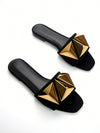 Chic and Edgy: Metallic Studded Slide Sandals in Artificial Leather