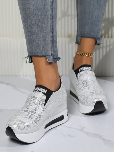 Step Up Your Style: Women's Platform Wedge Sneakers with Hidden Heel - Perfect for Casual Wear