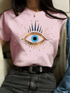 Stay stylish and chic with our Women's Eyelashes Pattern Printed Short Sleeve T-Shirt. Designed to enhance any outfit, this tee offers a unique eyelash pattern for a flirty touch. Made with high-quality material, it's comfortable enough for all-day wear. Elevate your wardrobe with this trendy and eye-catching piece.