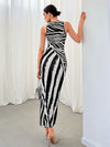 Zebra Striped Chic: Women's Commute High Street Style Vest Dress