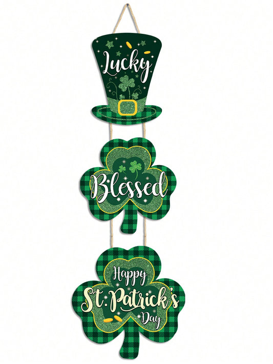 Shamrock Wooden Round Hanging Sign: St.Patrick's Day Wall Art Decoration