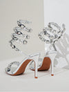 Sparkling Elegance: Rhinestone Rivet Decor Silver Stiletto High Heels for Wedding Party