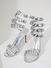 Sparkling Elegance: Rhinestone Rivet Decor Silver Stiletto High Heels for Wedding Party