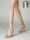 Sparkling Elegance: Rhinestone Rivet Decor Silver Stiletto High Heels for Wedding Party