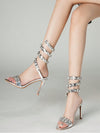 Sparkling Elegance: Rhinestone Rivet Decor Silver Stiletto High Heels for Wedding Party