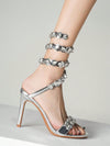 Sparkling Elegance: Rhinestone Rivet Decor Silver Stiletto High Heels for Wedding Party