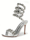 Sparkling Elegance: Rhinestone Rivet Decor Silver Stiletto High Heels for Wedding Party