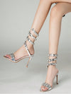 Sparkling Elegance: Rhinestone Rivet Decor Silver Stiletto High Heels for Wedding Party