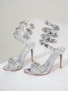 Sparkling Elegance: Rhinestone Rivet Decor Silver Stiletto High Heels for Wedding Party