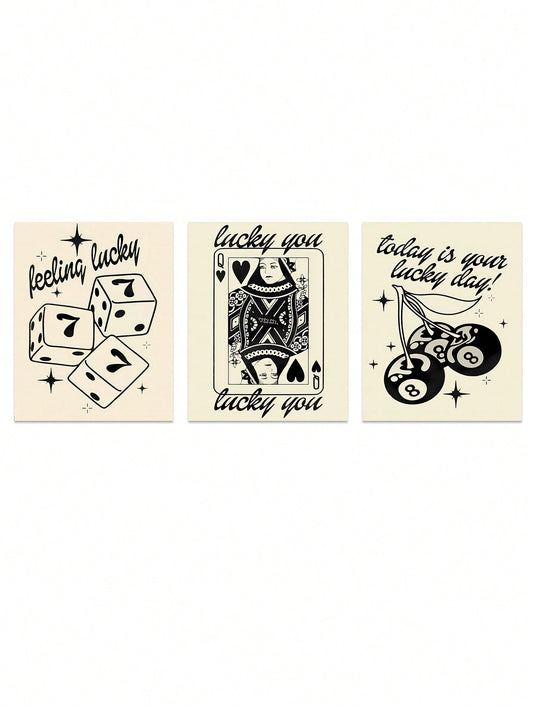 Whimsical Wall Decor Trio: Lucky Queen, Magic 8 Ball, Cherry Posters