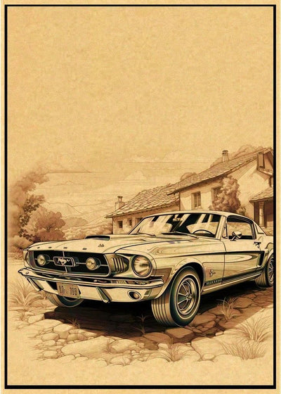 Vintage Car Lover's 6-Piece Wall Poster Set: Stylish Décor for Home, Bar, or Café