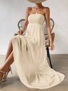 Frenchy Elegance: Solid Color Shirred Bustier Dress