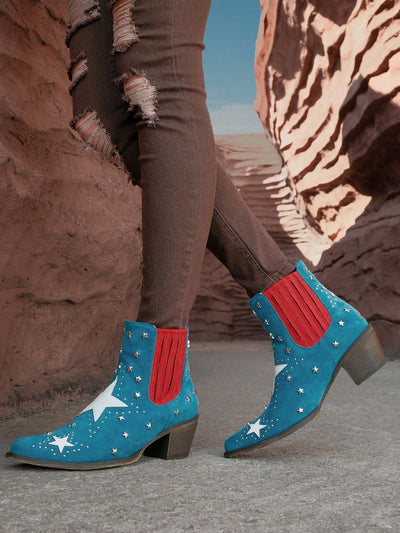 Rivet-Embellished Western Chelsea Boots for Trendy Women