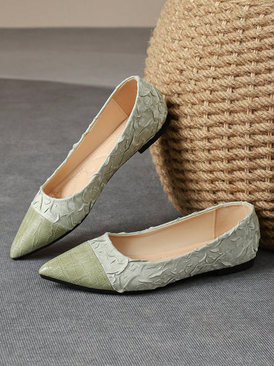 Versatile Green Loafers: Women's Pointed Toe Flat Shoes for Outdoor Activities in Autumn