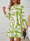 Chic Statement: Women's Lantern Sleeve Dress with All-Over Printed Pattern