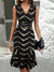 Radiant in Gold: Women's Foil Stripe Ruffle Hem Sleeveless Dress