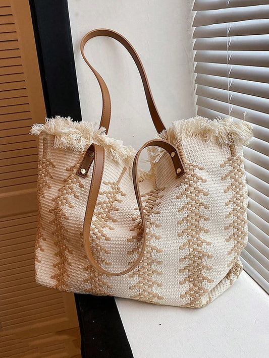 Elevate your beach style with Summer Chic: Fringed Large Capacity <a href="https://canaryhouze.com/collections/canvas-tote-bags" target="_blank" rel="noopener">Tote Bag</a>. With its spacious design, you can easily carry all your essentials. The fringed details add a touch of effortless style, making it perfect for a day at the beach. Stay in fashion while staying organized.