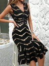 Golden Elegance: Women's Foil Stripe Ruffle Hem Sleeveless Dress