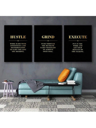 Black and Gold Motivational Poster Set: Modern Art Designs for Home and Office Decor