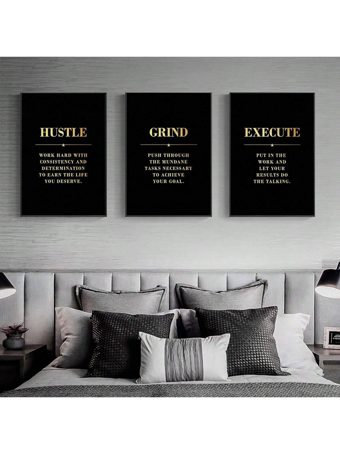 Elevate your home or office decor with our Black and Gold Motivational Poster Set. Featuring modern art designs, these posters add a touch of sophistication and inspiration to any space. Made with high-quality materials, these posters are the perfect addition to your interior design.