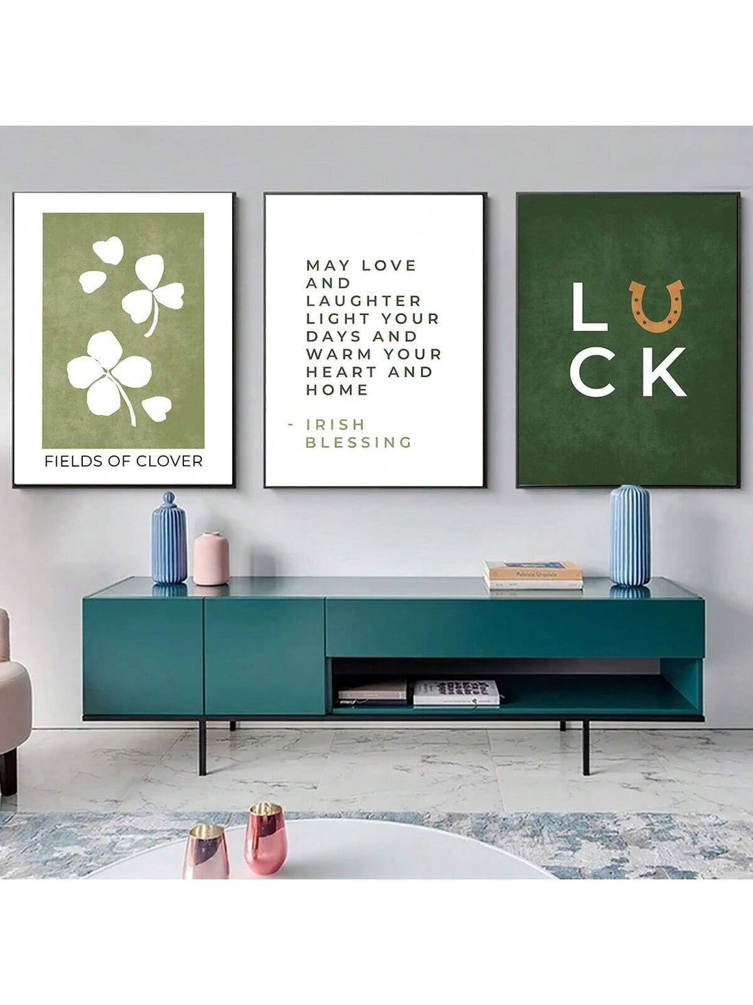 Upgrade the ambiance of any room with this set of 3 Lucky Clover Art Posters. Each poster features an inspiring quote, sure to bring motivation and positivity to any space. Crafted with care and designed for any room in your home, these posters will add a touch of elegance and inspiration to your walls. Elevate your décor and mindset with these Lucky Clover Art Posters.