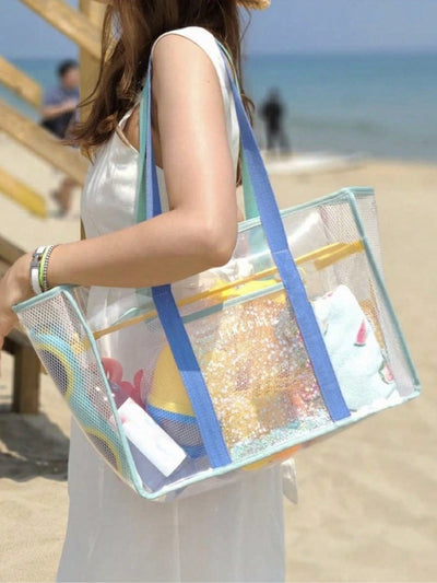 Summer Essentials: Trendy Clear Mesh Large Capacity Tote Beach Bag for Women