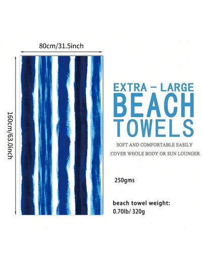 Ocean Waves Blue Striped Beach Towel: Luxurious Absorbent Towel for Adults