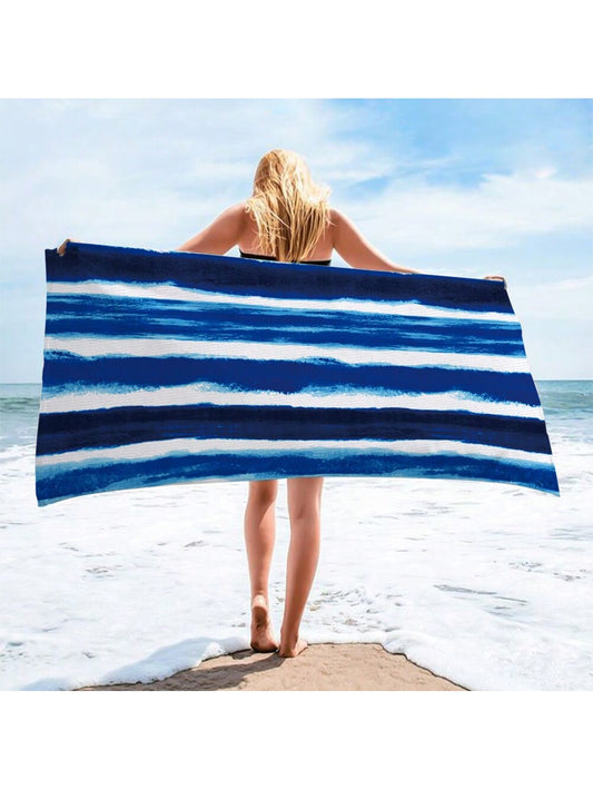 Ocean Waves Blue Striped Beach Towel: Luxurious Absorbent Towel for Adults